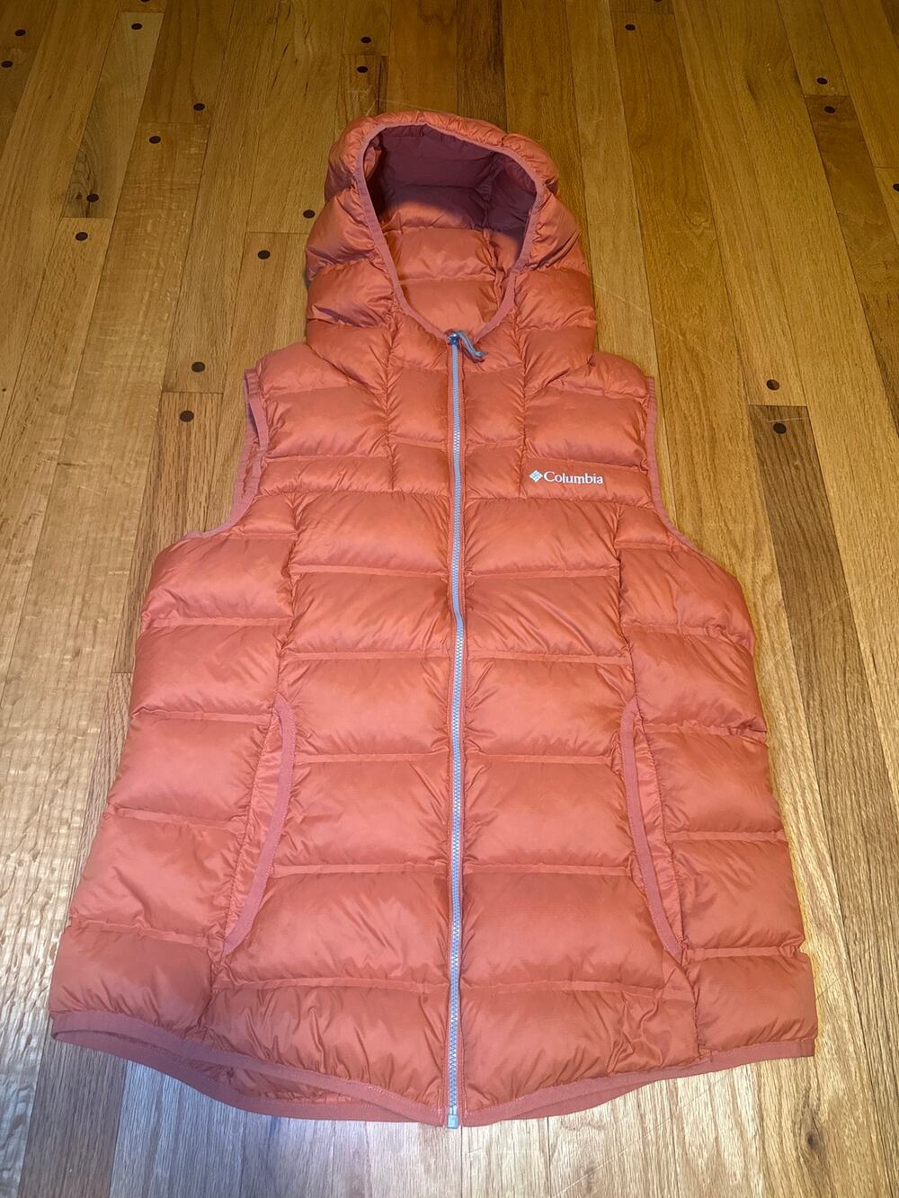 Columbia Women’s L Hooded Down Puffer Vest Orange 90/10 Duck Down WK0076